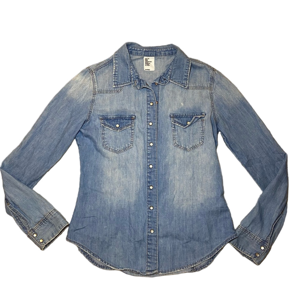 H&M Sky Blue Denim Long Sleeve Fitted Top